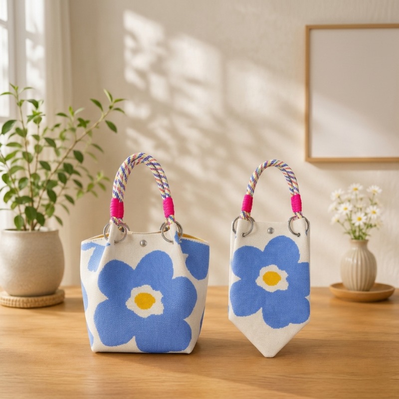 Blue Floral Knitted Handbag